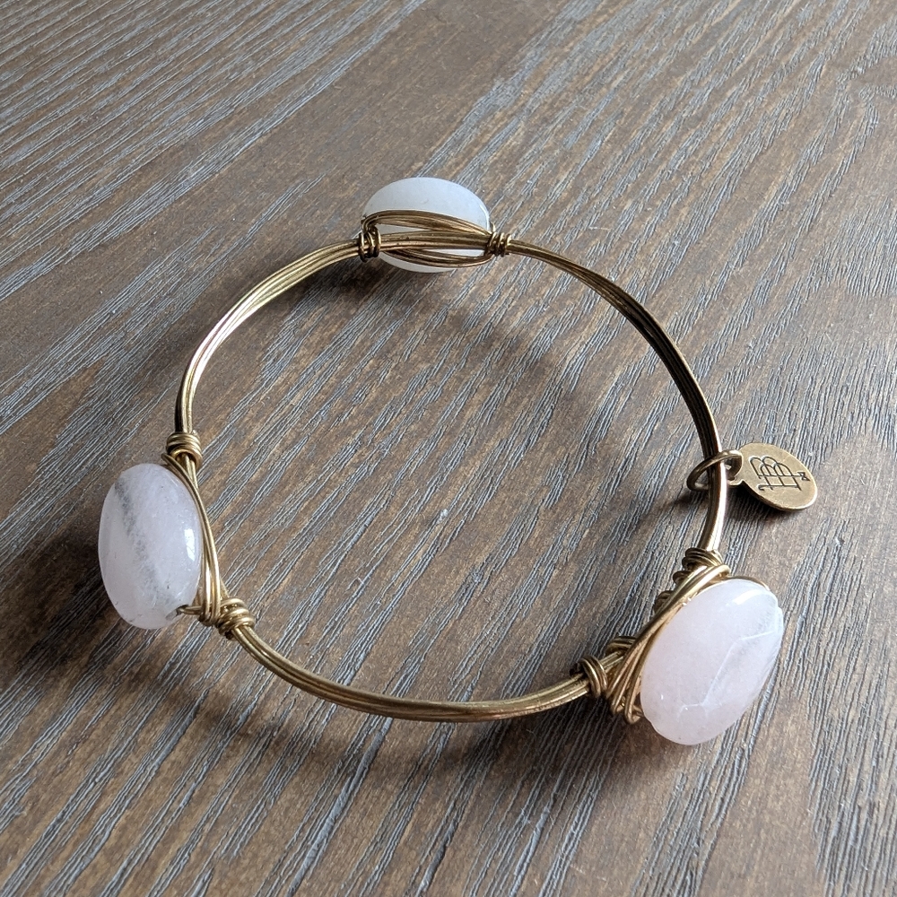 Bourbon And Bowties Gold Bangle Bracelet with Pink Accents